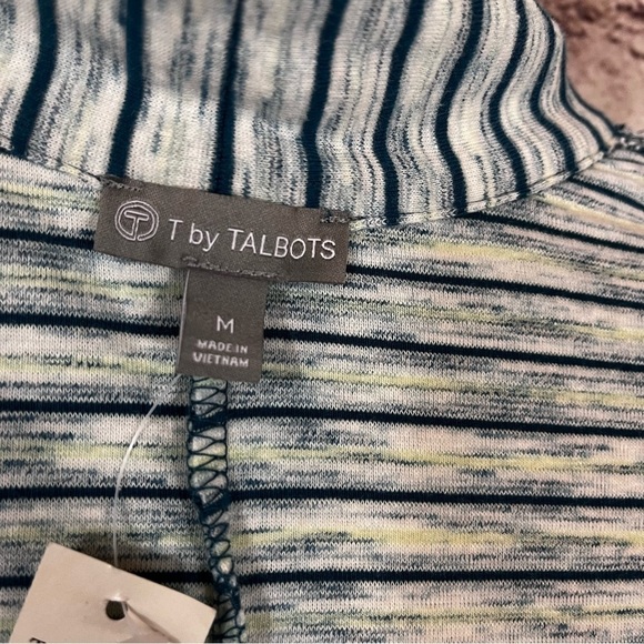 T by Talbots Teal Stripe Long Sleeve Open Cardigan - Picture 7 of 9